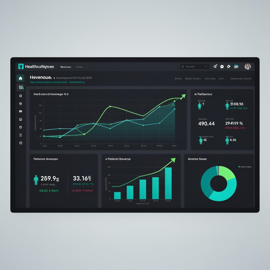 Zeumatic healthcare analytics dashboard with revenue charts and patient statistics